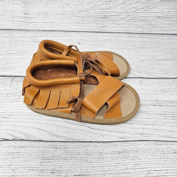 Fringed Moccasin leather‎ sandals childrens size 6 - Picture 3 of 9